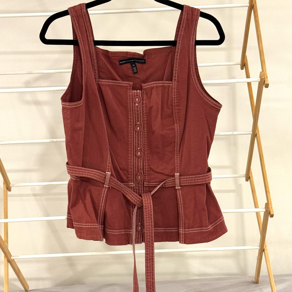 WHBM Women's Fitted Button Front Rust Sleeveless Top